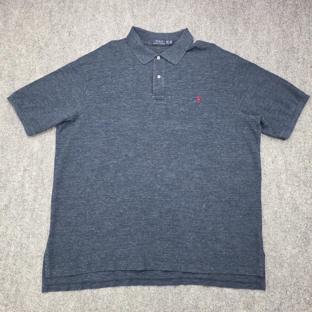 Polo Ralph Lauren Shirt Mens 3XLT Blue Textured Weave Cotton Polo Short Sleeve